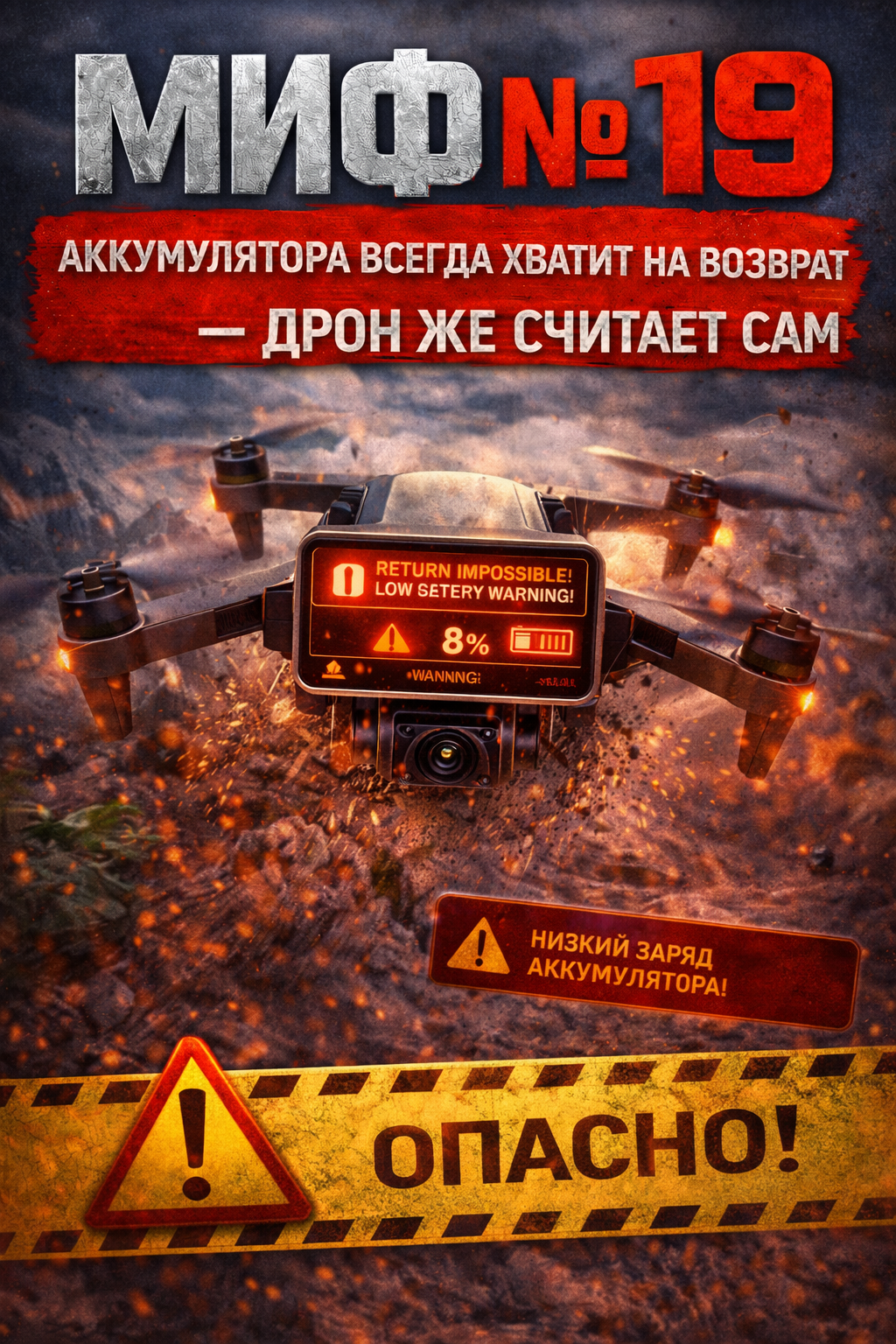 Миф №19: Аккумулятора всегда хватит на возврат — дрон же считает сам Миф №19: Аккумулятора всегда хватит на возврат — дрон же считает сам